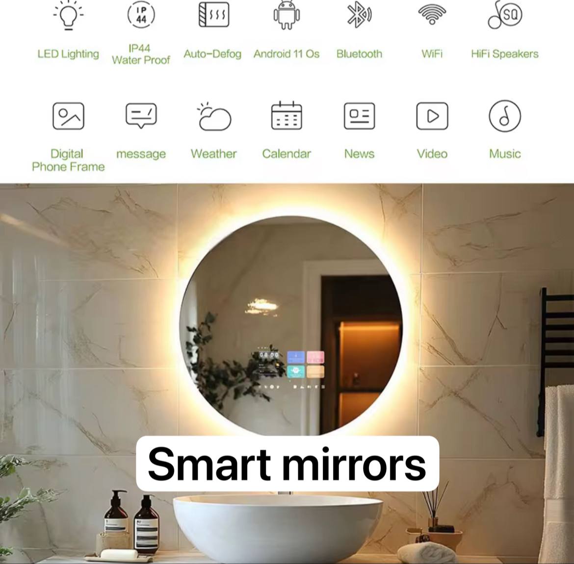 Smart Touchscreen LED Bathroom Mirror