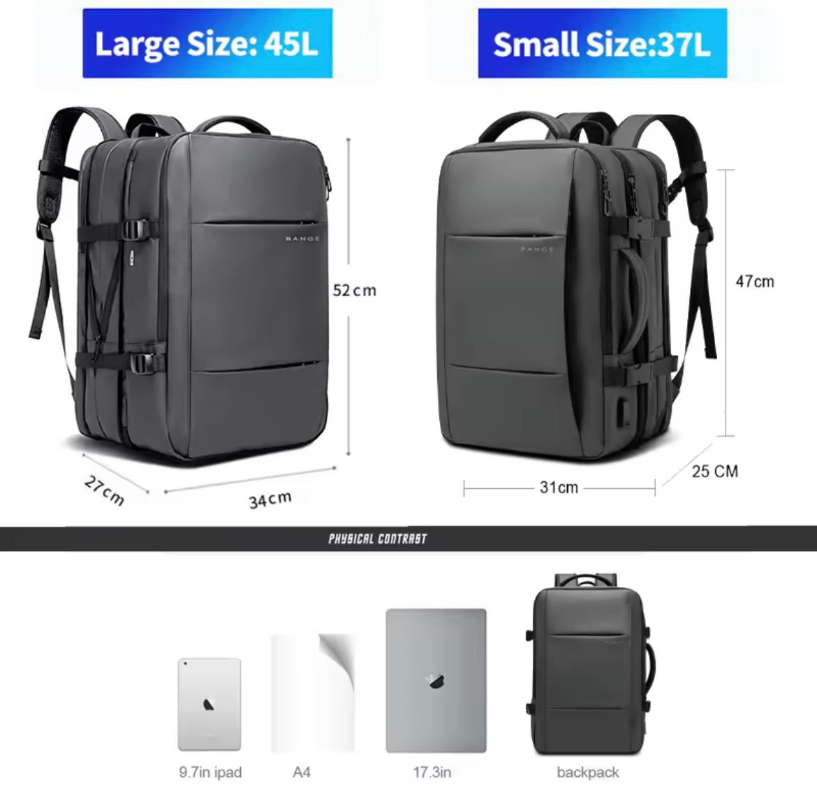 Vacuum Compression Backpack with Vacuum Pump Expandable Travel Backpack for Men Women Airline Approved Business Bag 60L